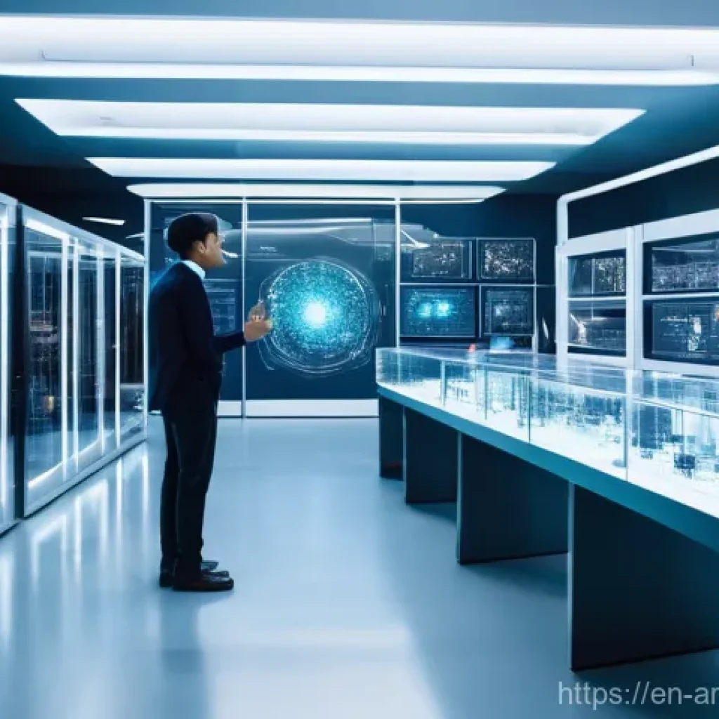 AI 윤리를 위한 투명한 대화의 중요성 - **Prompt:** "A brightly lit, futuristic laboratory setting. In the center, a complex AI system is re...