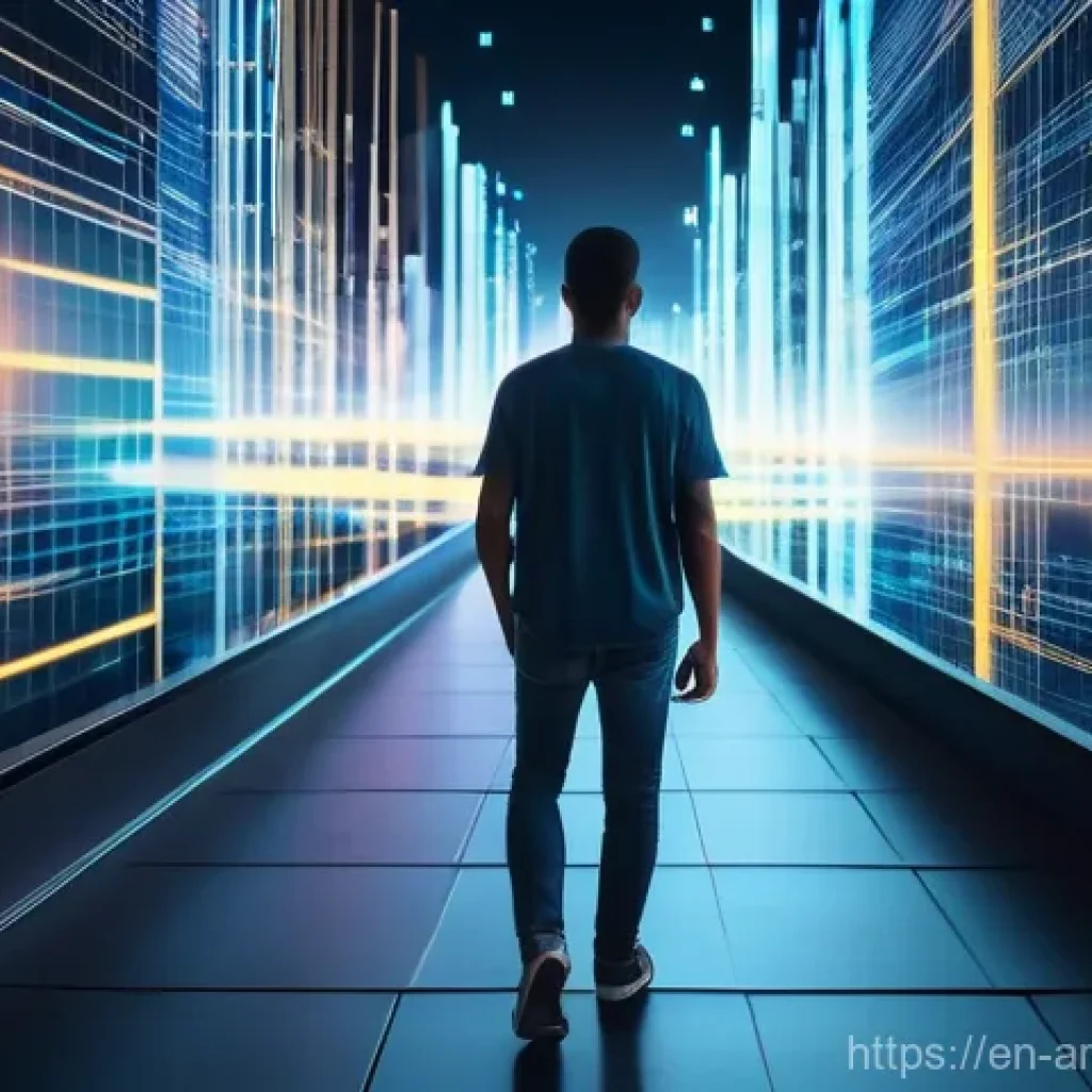 AI 시스템에서의 데이터 프라이버시 - **Digital Wild West: The Data Trails**
"A young adult, dressed in stylish casual wear (t-shirt a...