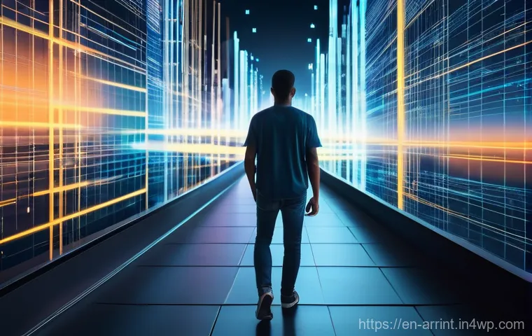 AI 시스템에서의 데이터 프라이버시 - **Digital Wild West: The Data Trails**
"A young adult, dressed in stylish casual wear (t-shirt a...