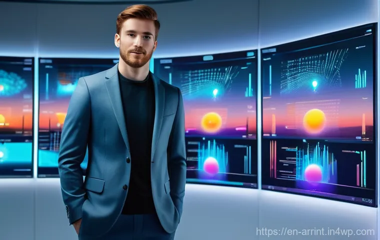 AI 윤리와 정보 공유의 중요성 - **Prompt:** A vibrant, futuristic depiction of a young adult, approximately 20 years old, wearing st...