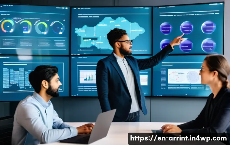 AI 윤리와 기술 혁신의 조화 - A diverse team of AI developers and ethicists collaborating in a modern tech office, surrounded by l...